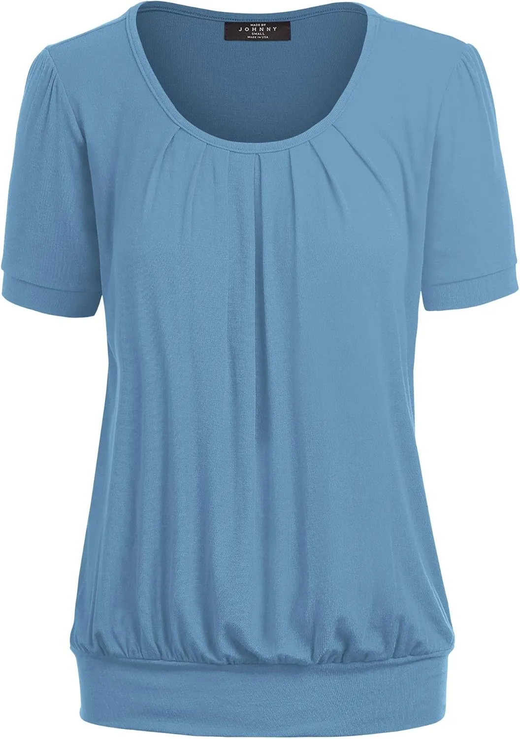 Made By Johnny Women's Scoop Neck Short Sleeve Pleated Front Blouse Tunic Top Plus Size