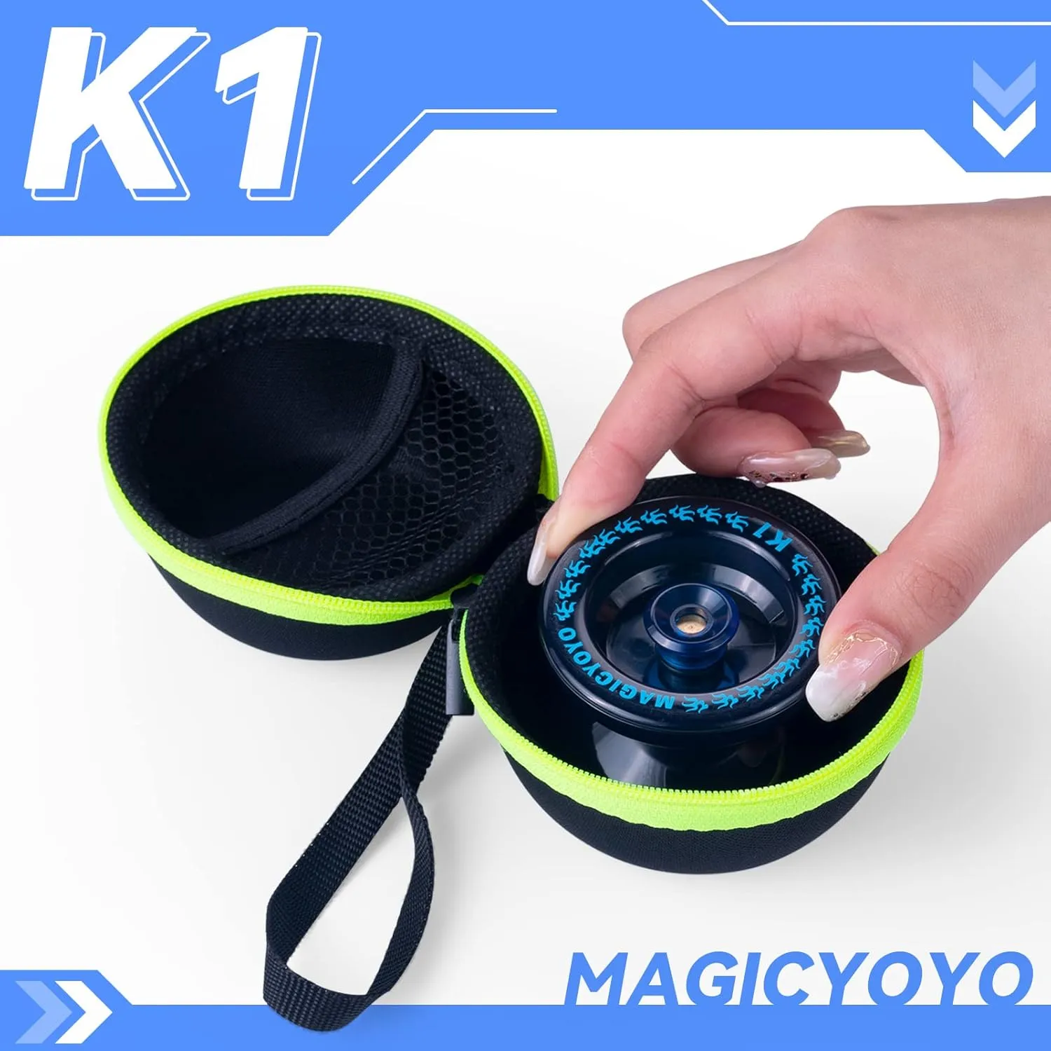 MAGICYOYO Responsive Yoyo K1 Tug Return Yo yo, Hubstacks Yo-yo for Kids Beginners Dual Purpose Yo Yo with Unresponsive Bearing, Storage Bag   12 Yoyo Strings  Yo-Yo Glove  2 Yo yo Hubstacks (Blue)