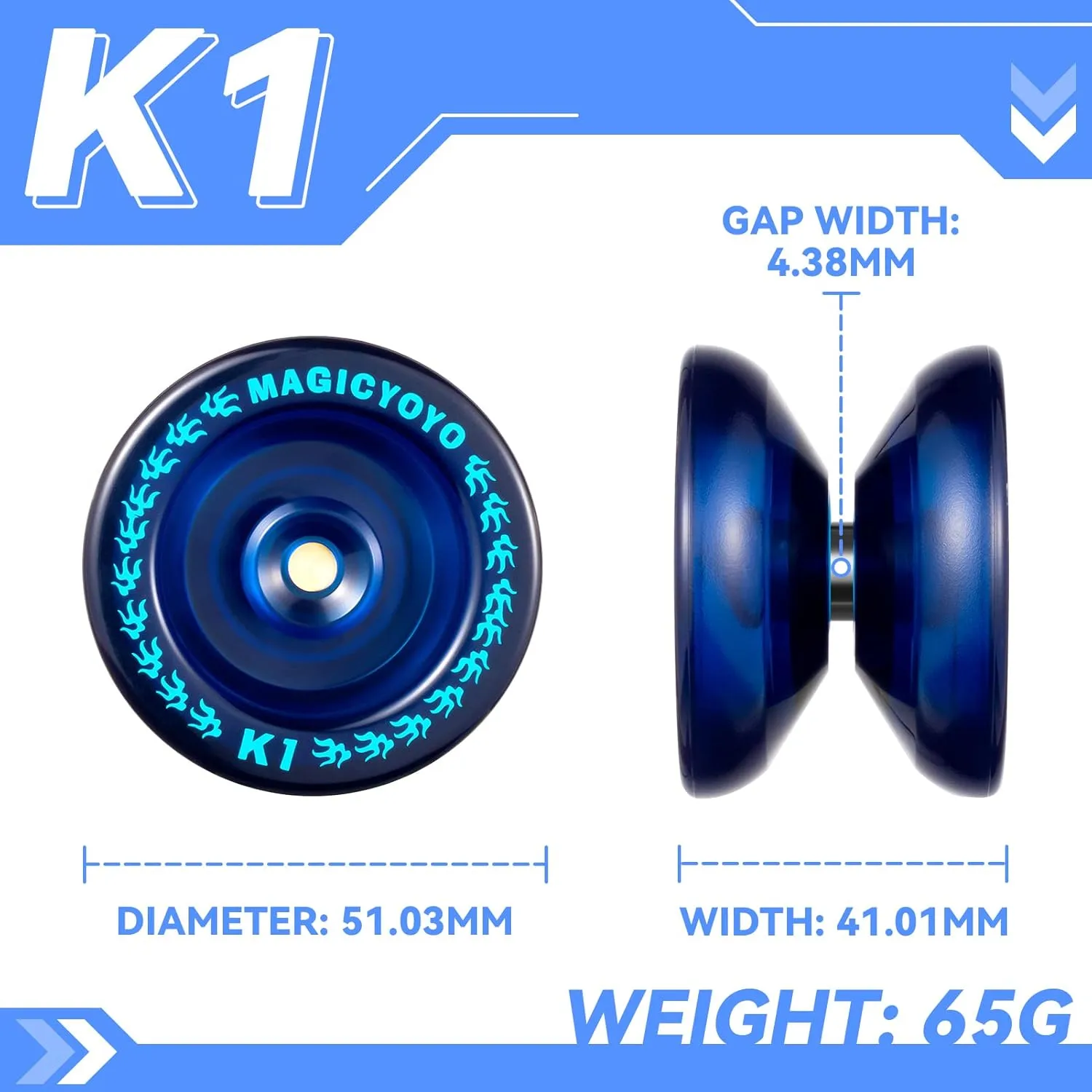 MAGICYOYO Responsive Yoyo K1 Tug Return Yo yo, Hubstacks Yo-yo for Kids Beginners Dual Purpose Yo Yo with Unresponsive Bearing, Storage Bag   12 Yoyo Strings  Yo-Yo Glove  2 Yo yo Hubstacks (Blue)