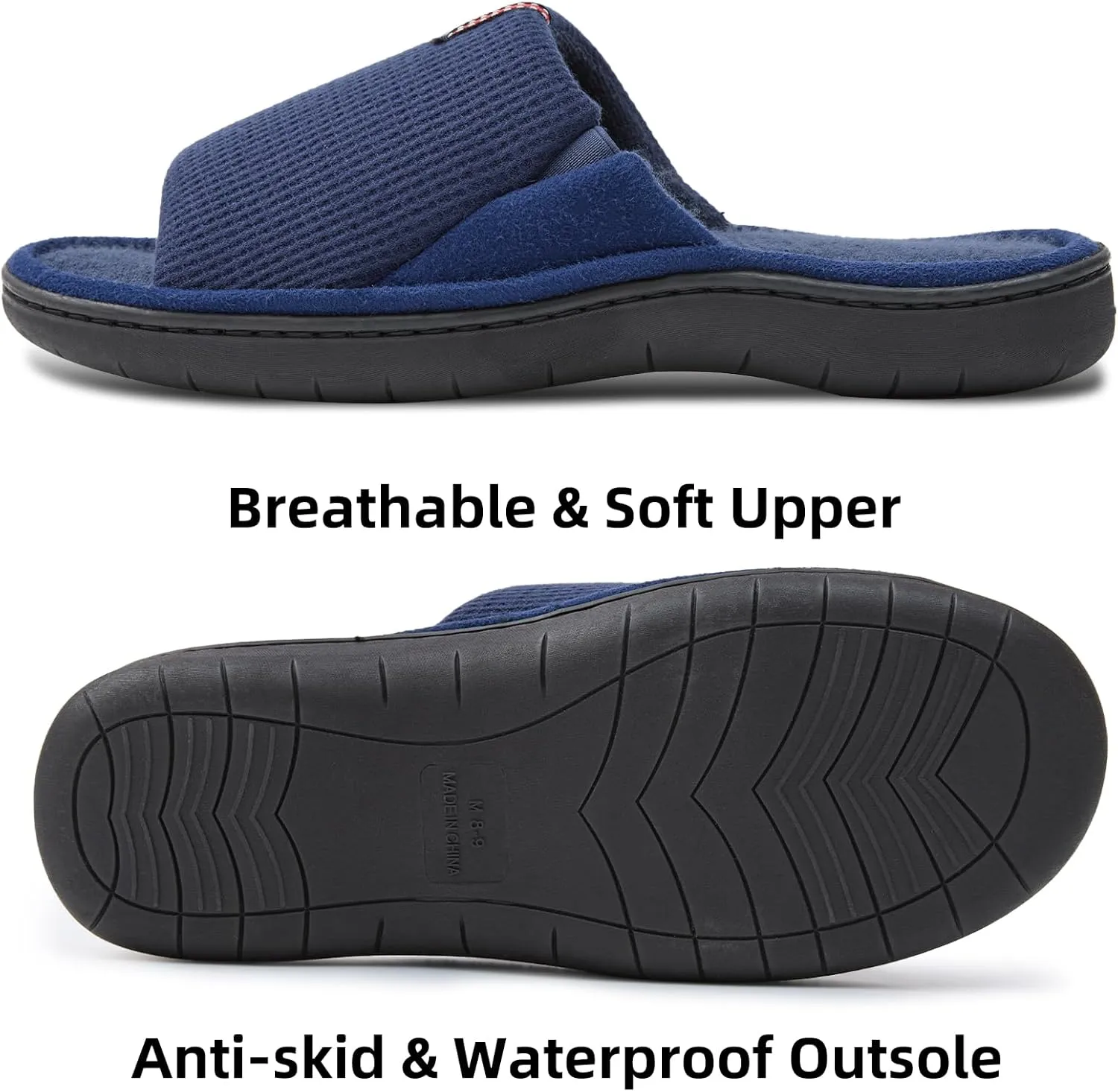 Magtoe Men's Slip-on Slippers Open Toe Home Non-Slip Home Slippers Memory Foam Slippers for Men