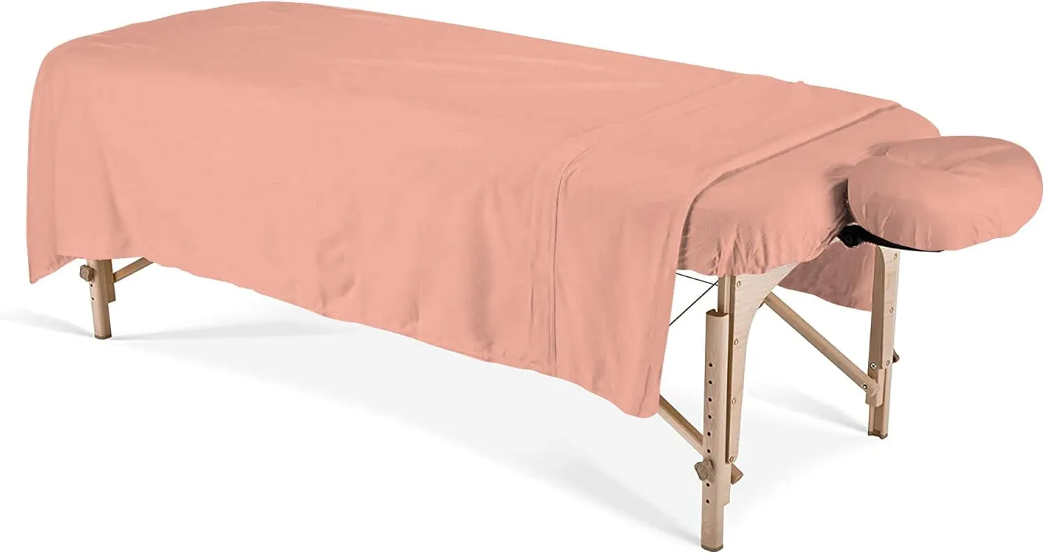 Massage Table Sheet Set 3-Piece 100% Egyptian Cotton, 600-Thread Count Breathable and Soft ( Peach Solid )
