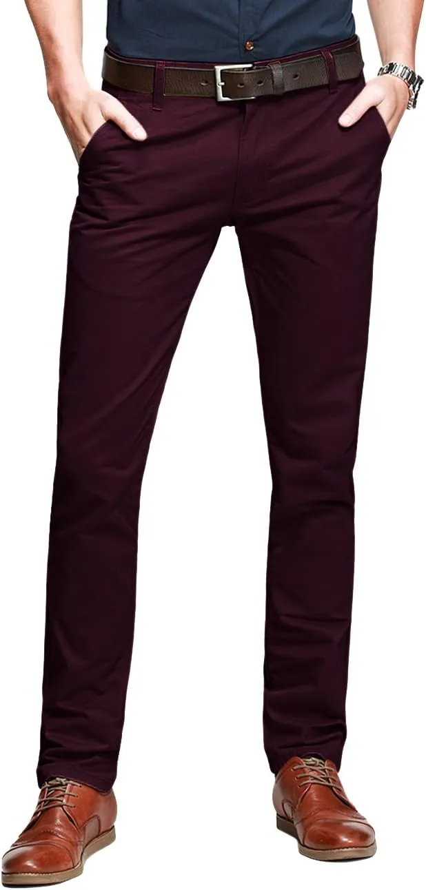 Match Mens Slim Tapered Flat Front Casual Pants (40, 8025 Wine Red)