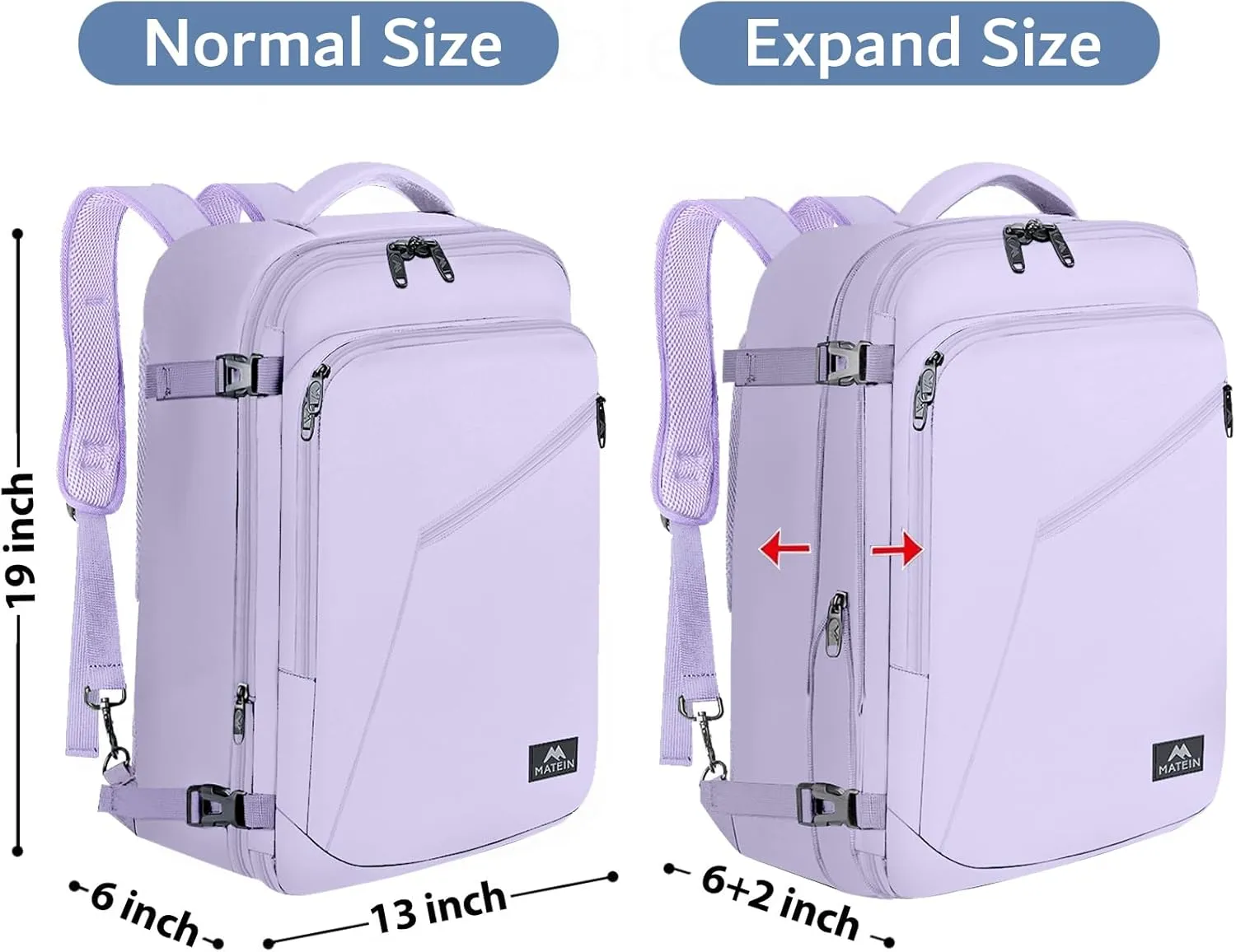 MATEIN Carry on Backpack for Women, 40L Heavy Duty Travel Backpack Airplane Approved, Expandable Simple Fashion Daypack, Frequent Traveler Gifts, Light Purple