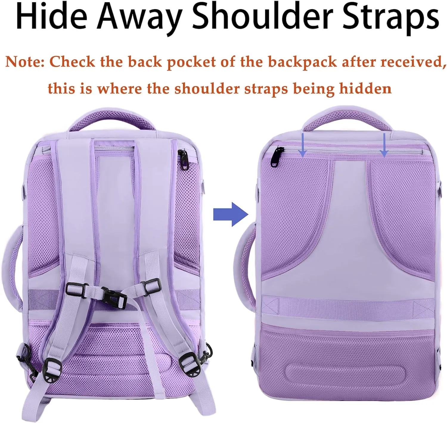 MATEIN Carry on Backpack for Women, 40L Heavy Duty Travel Backpack Airplane Approved, Expandable Simple Fashion Daypack, Frequent Traveler Gifts, Light Purple