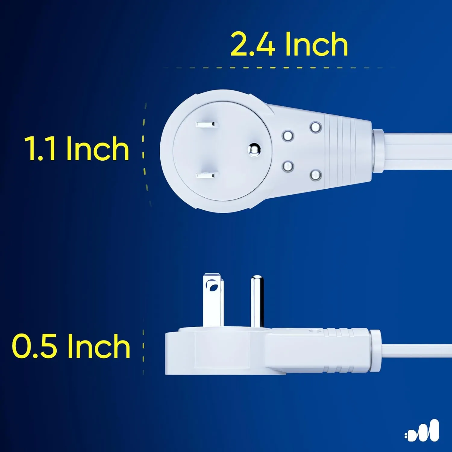 Maximm Cable 15 Ft 360° Rotating Flat Plug Extension Cord/Wire, 16 AWG Multi 3 Outlet Extension Wire, 3 Prong Grounded Wire - White - UL Certified