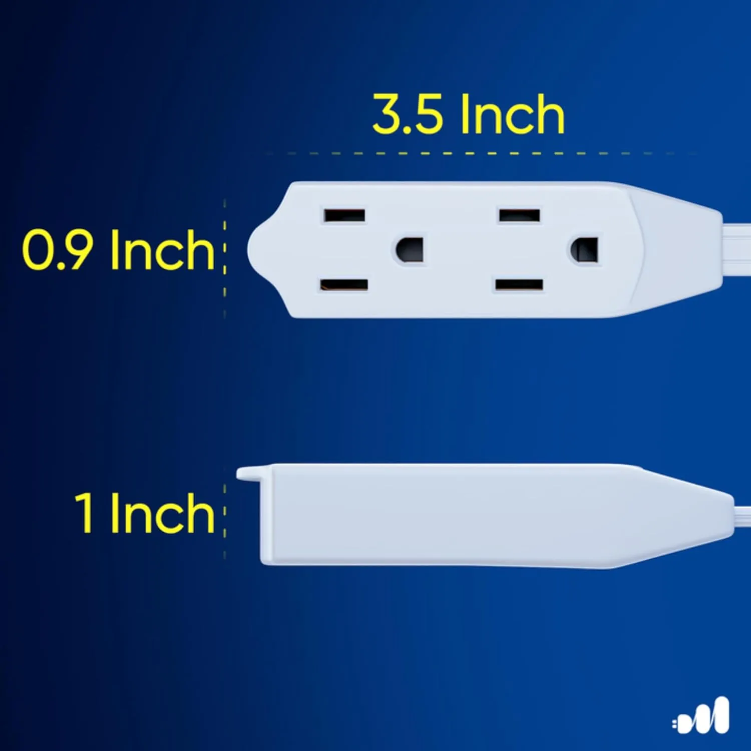 Maximm Cable 15 Ft 360° Rotating Flat Plug Extension Cord/Wire, 16 AWG Multi 3 Outlet Extension Wire, 3 Prong Grounded Wire - White - UL Certified