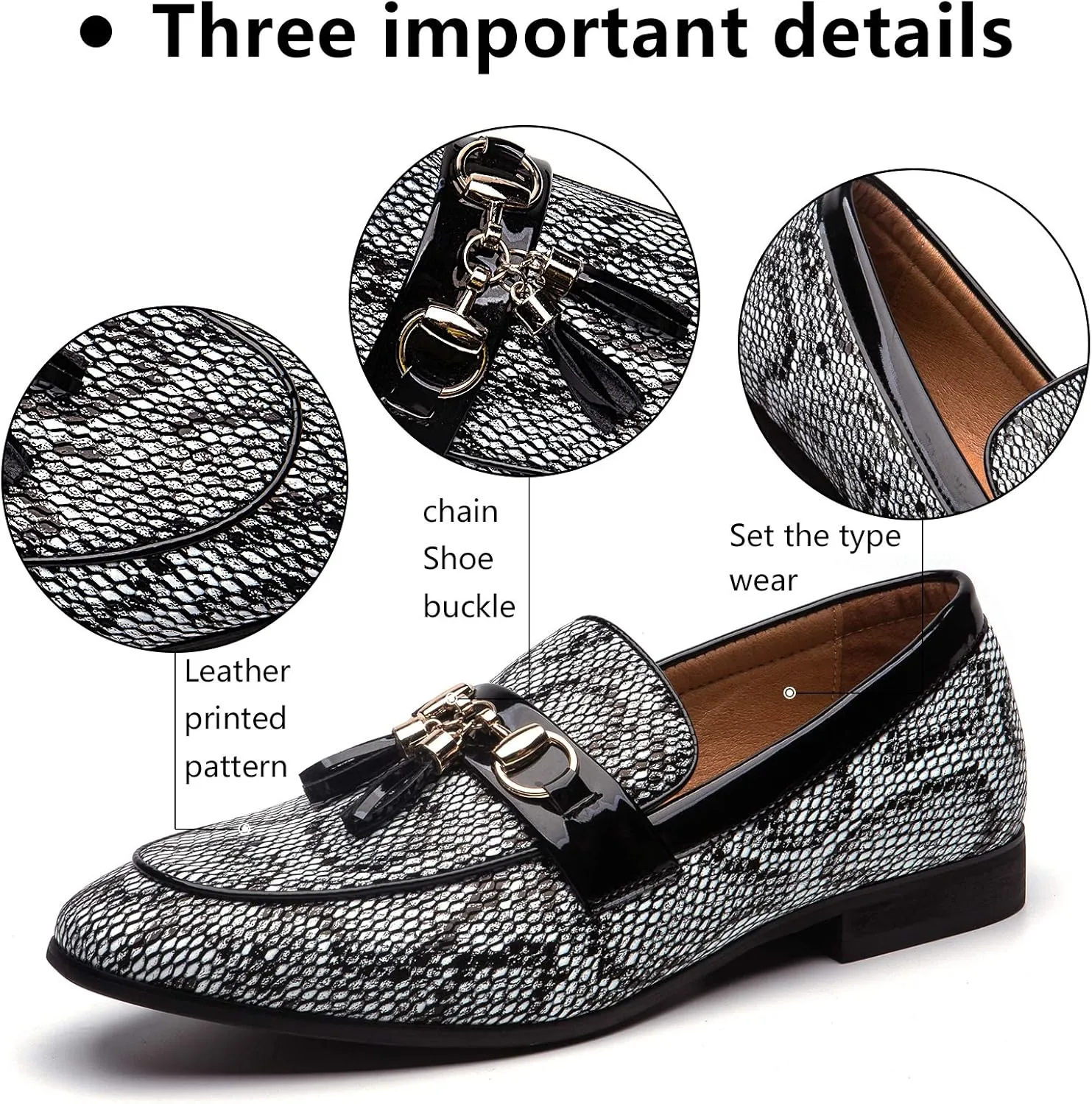 Meijiana Men Faux Leather Noble Loafer Shoes Slip-on Loafer Smoking Slipper Tassel Loafer
