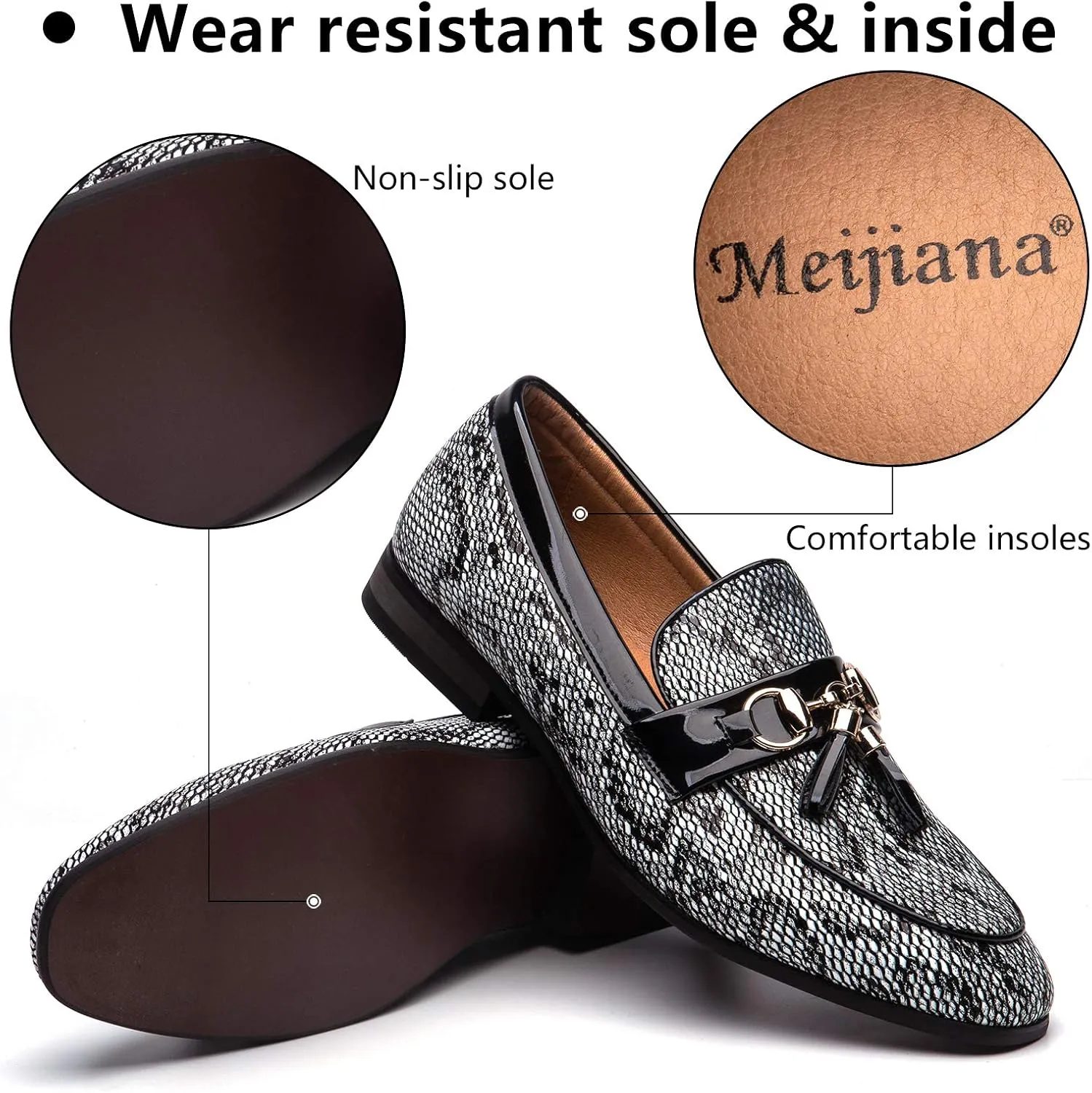 Meijiana Men Faux Leather Noble Loafer Shoes Slip-on Loafer Smoking Slipper Tassel Loafer