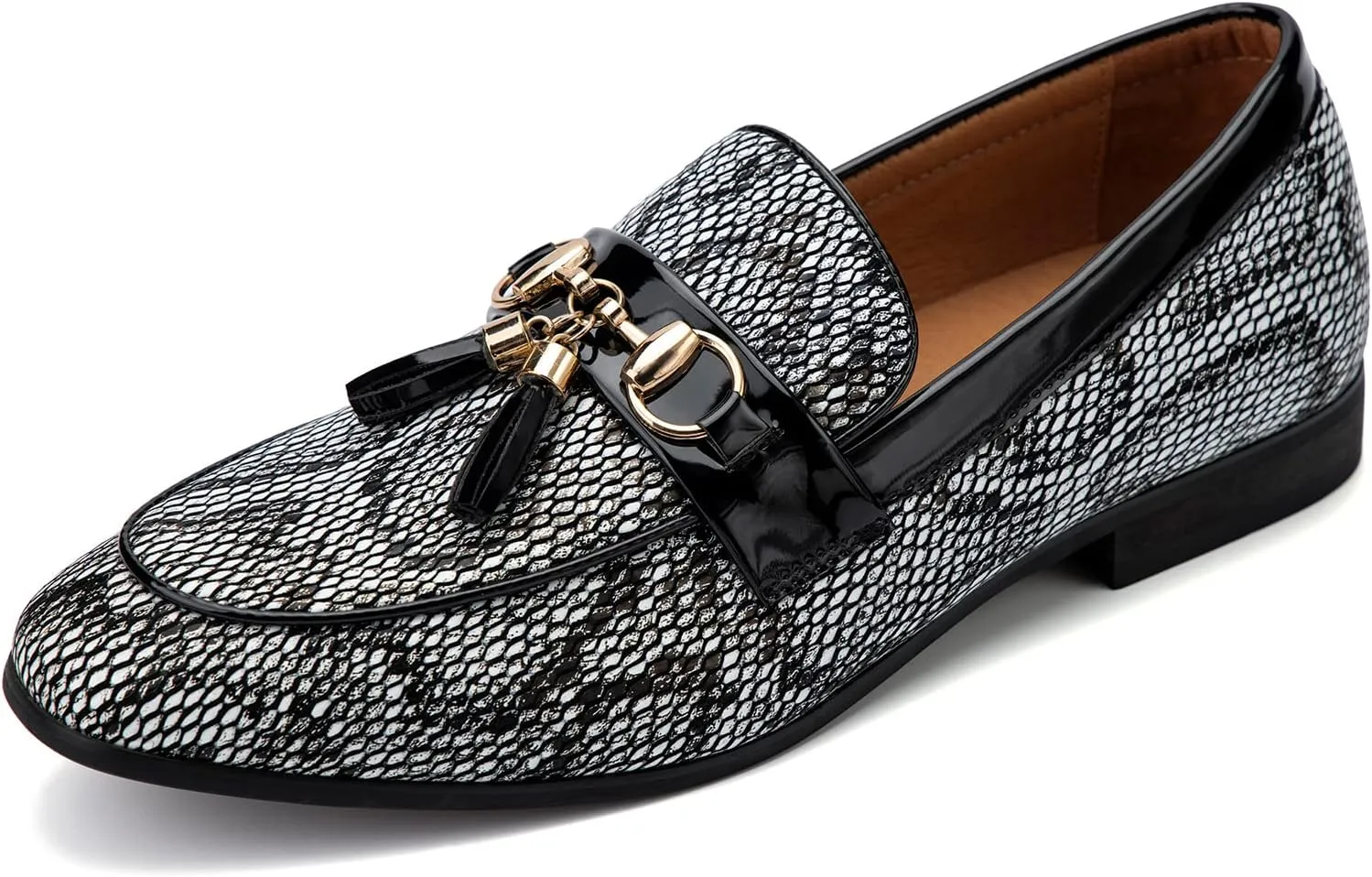 Meijiana Men Faux Leather Noble Loafer Shoes Slip-on Loafer Smoking Slipper Tassel Loafer