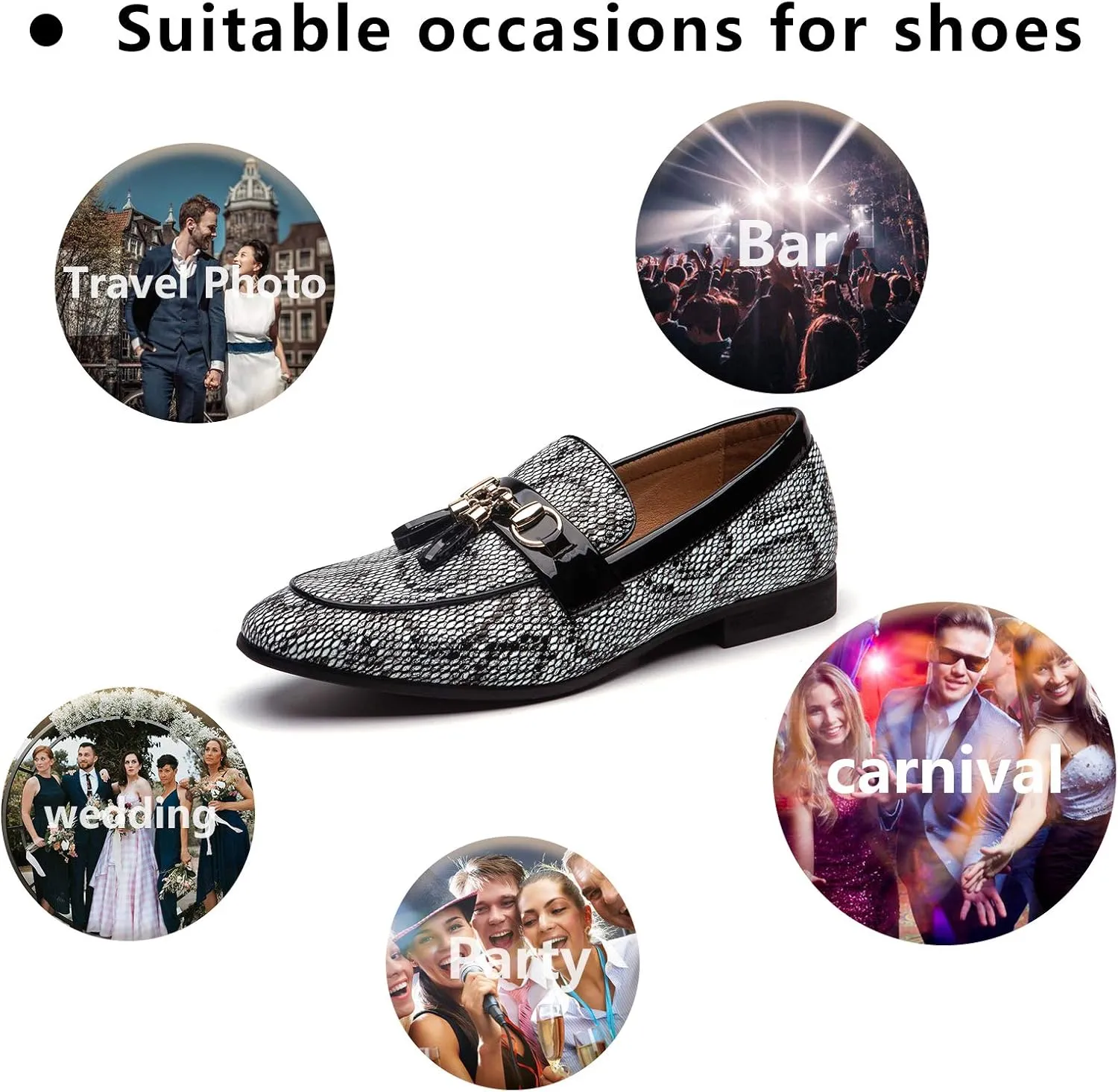 Meijiana Men Faux Leather Noble Loafer Shoes Slip-on Loafer Smoking Slipper Tassel Loafer