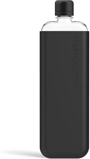 memobottle SLIM (Black Ink) Bundle - 15oz (450ml) - Bottle, silicone sleeve & lid | Sleek, Slim & Flat Water Bottle for Bags & Laptops | BPA Free Tritan | Modern, Minimalist | Ideal for Daily Use