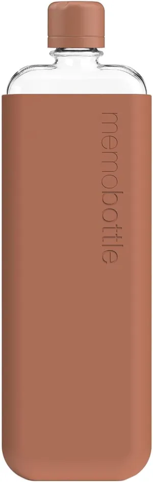 memobottle SLIM (Terracotta) Bundle - 15oz (450ml) - Bottle, silicone sleeve & lid | Sleek, Slim & Flat Water Bottle for Bags, Laptops | BPA Free Tritan | Ideal for Gym| Modern, Minimalist