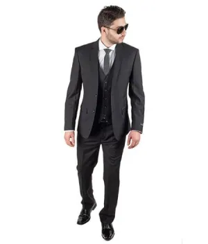 Men 3 Piece Slim Fit Double Vested  Black Suit