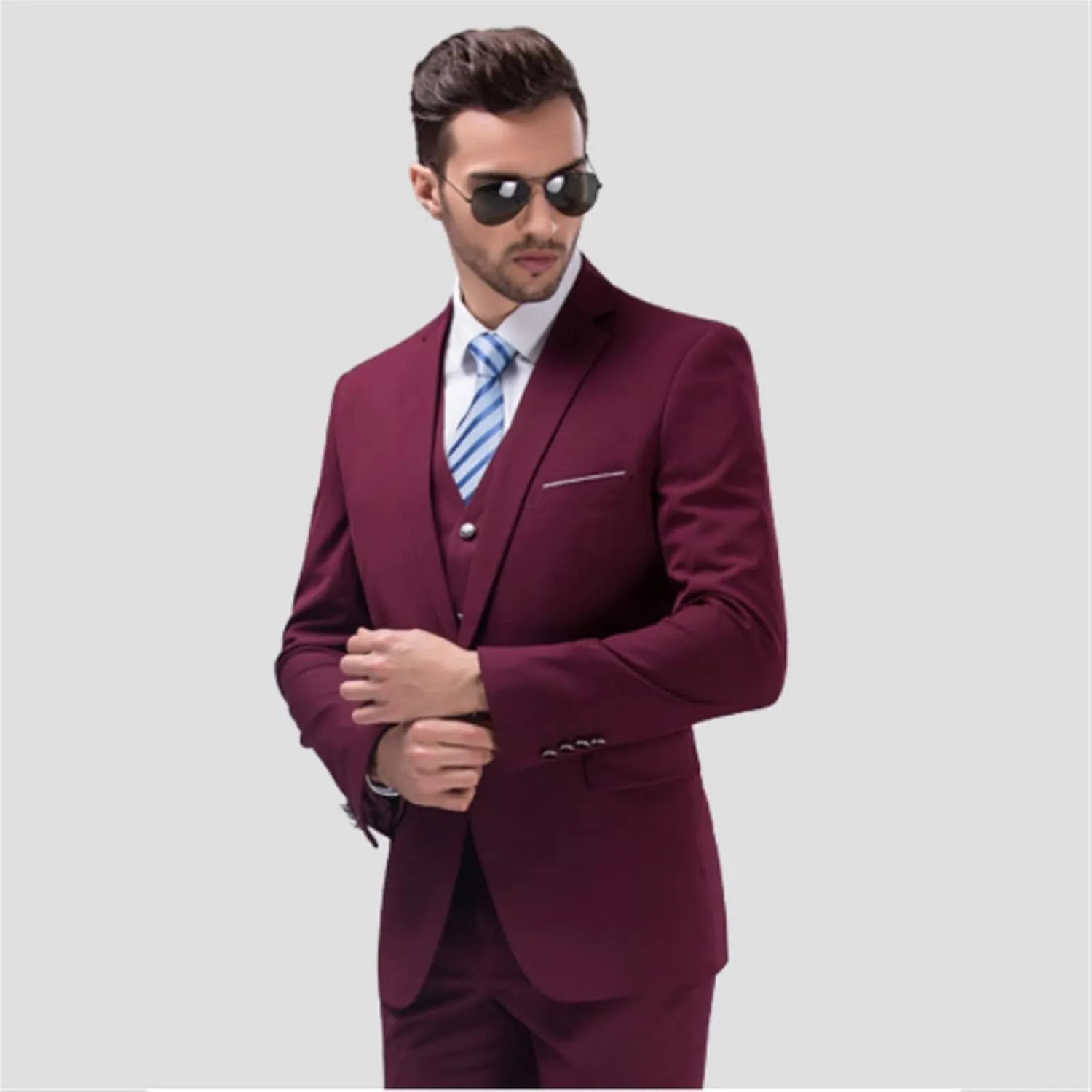 Men Suits Slim Business Tuxedo Men's Suit Set Formal Suit Jacket Pants 2 Piece Suit Wedding(S Code)