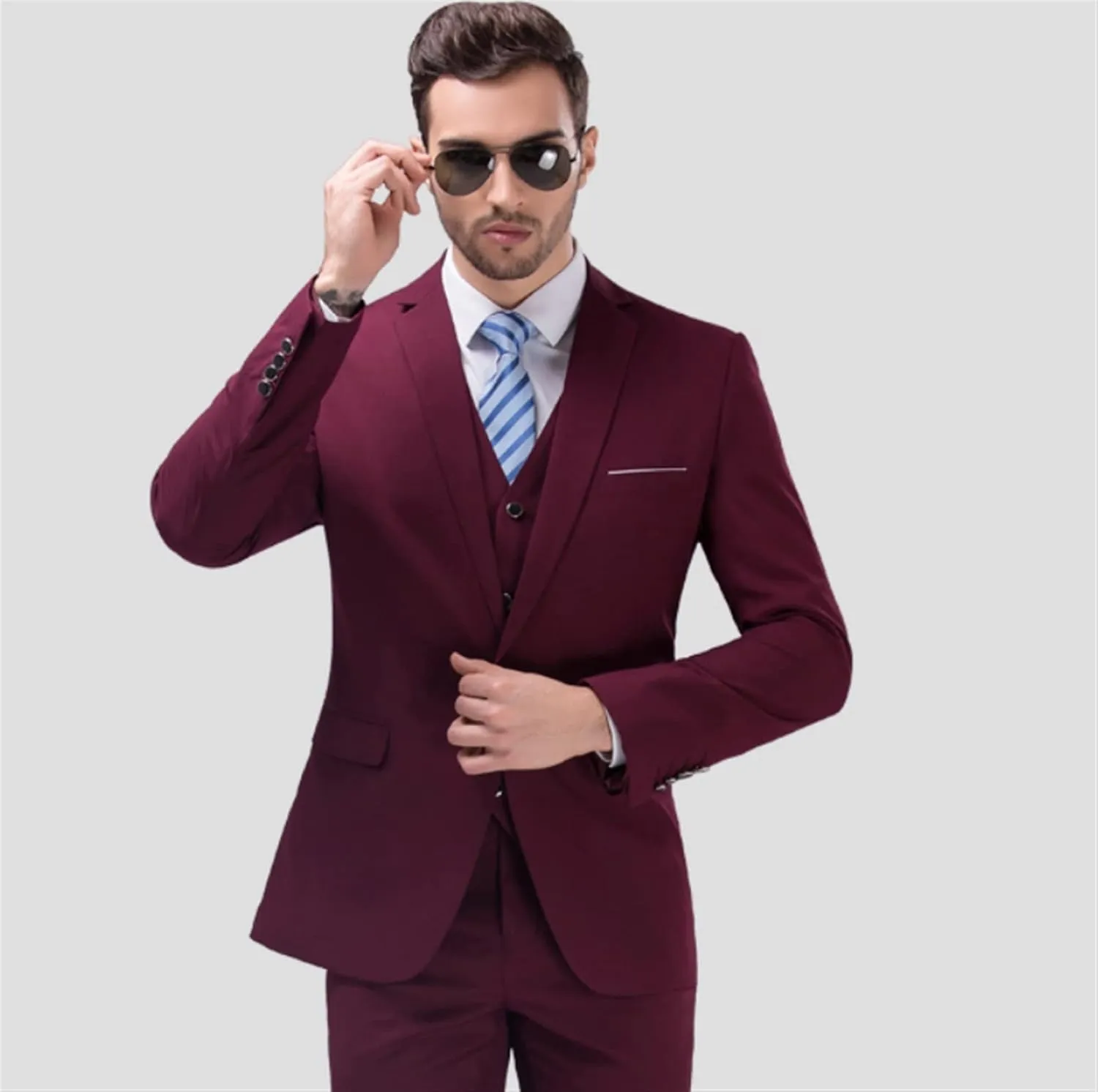 Men Suits Slim Business Tuxedo Men's Suit Set Formal Suit Jacket Pants 2 Piece Suit Wedding(S Code)
