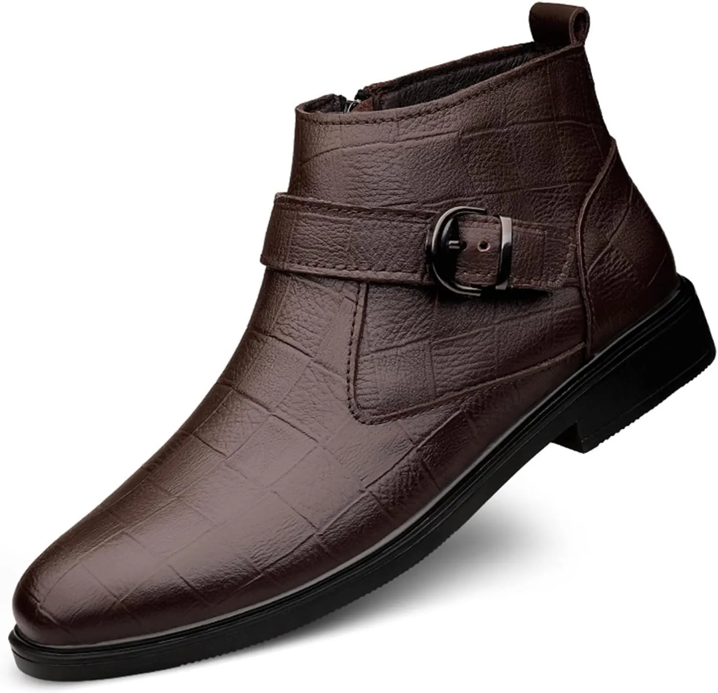 Men's Chelsea Ankle Boots Lattice With Buckle Side Zip Cowhide Leather Anti-slip Waterproof Non Work Dress Slip On