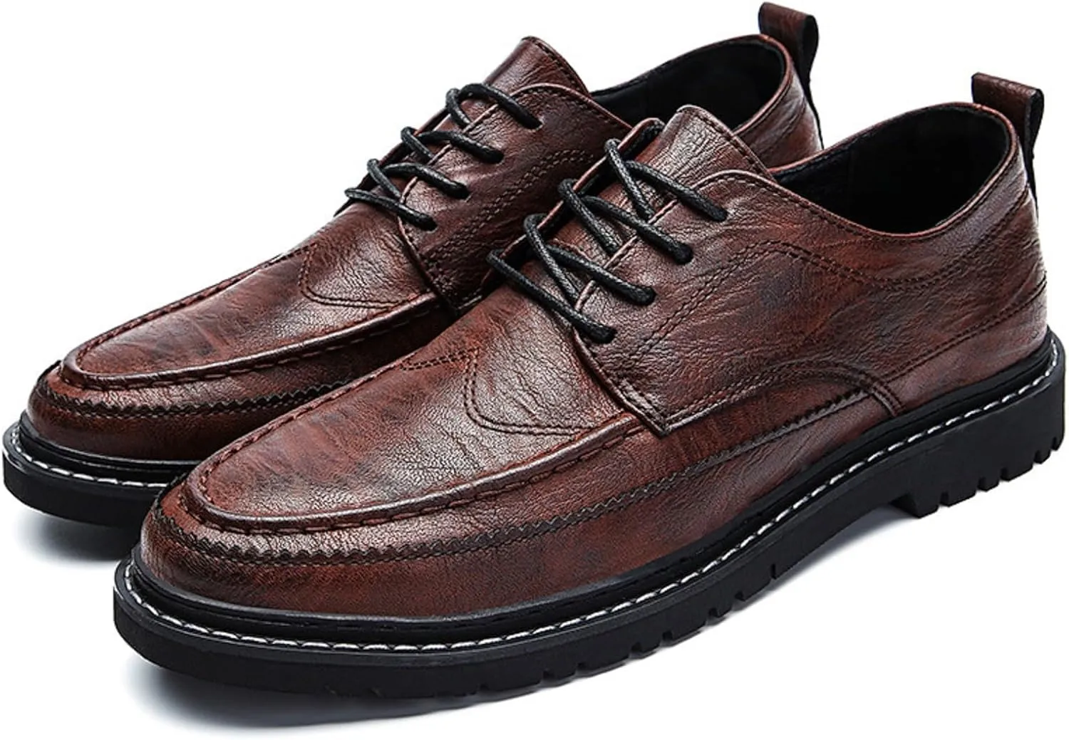 Men's Comfortable Casual Leather Oxford Slip on Lace up Wingtip Shoes Moc Toe Oxfords Business Casual Dress Tuxedo Shoes