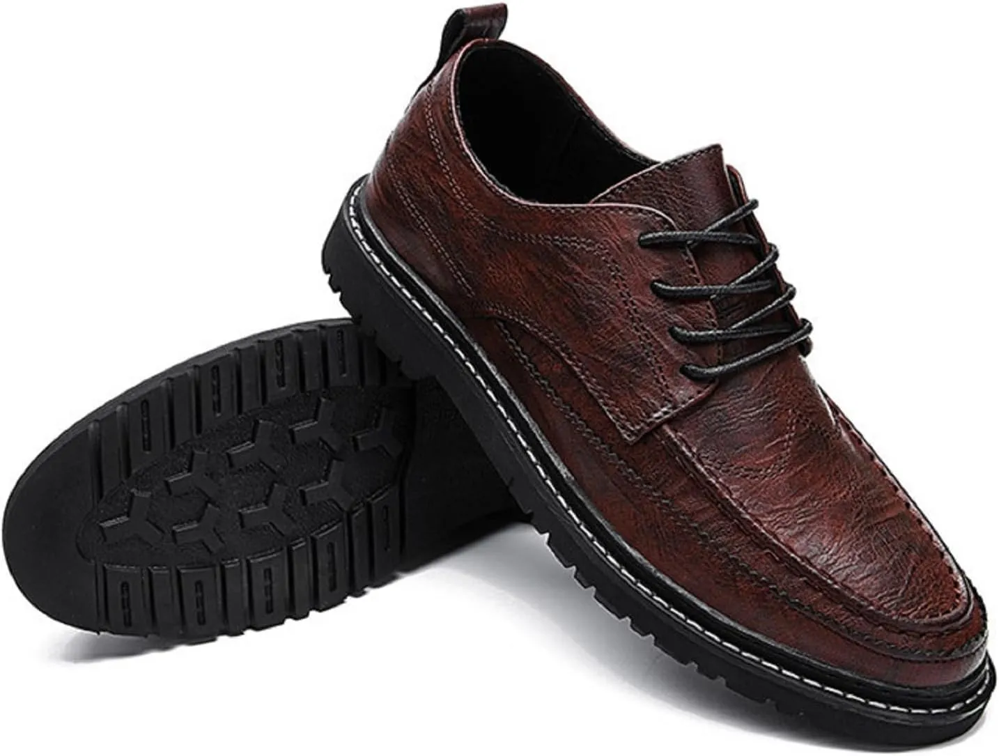 Men's Comfortable Casual Leather Oxford Slip on Lace up Wingtip Shoes Moc Toe Oxfords Business Casual Dress Tuxedo Shoes