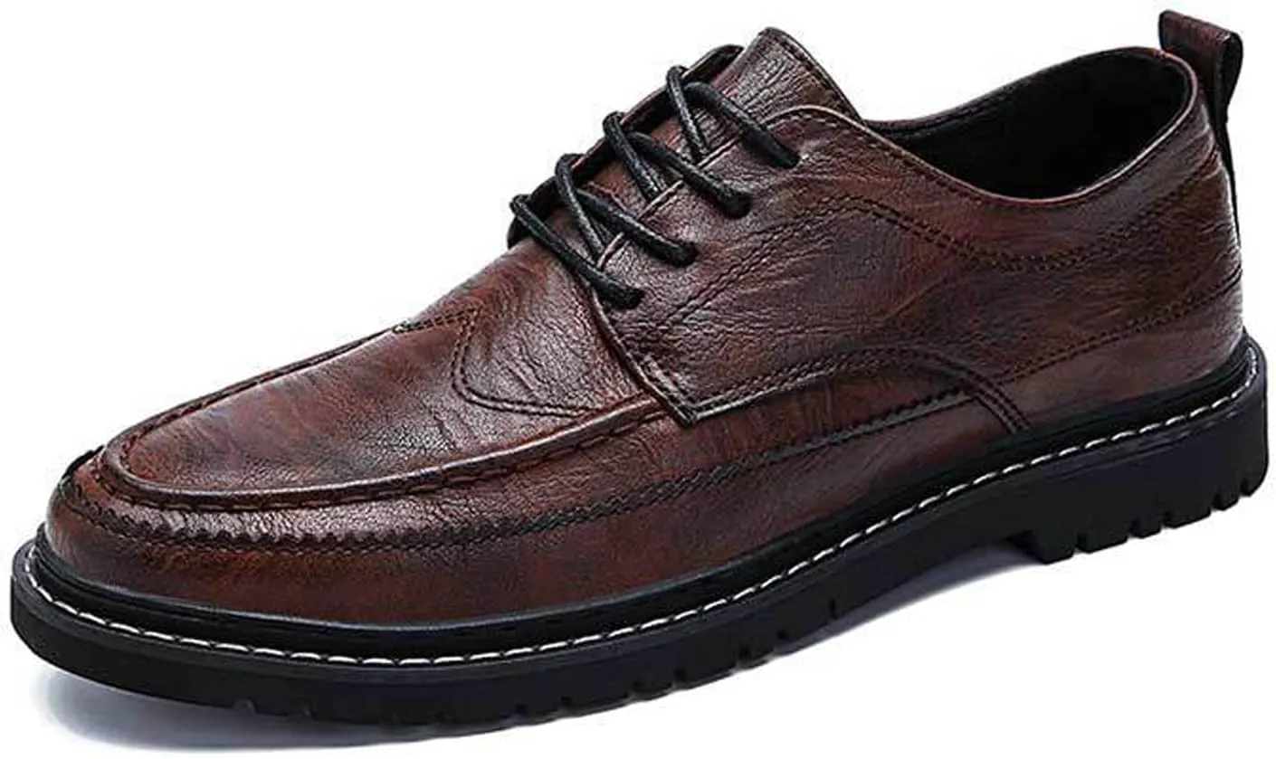 Men's Comfortable Casual Leather Oxford Slip on Lace up Wingtip Shoes Moc Toe Oxfords Business Casual Dress Tuxedo Shoes