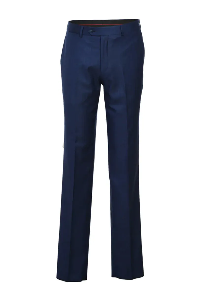 Mens Designer Two Button Slim Fit Notch Lapel Suit in Midnight Blue