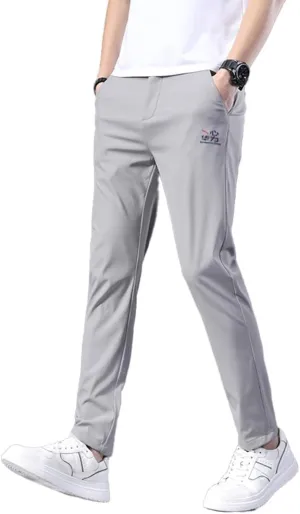 Mens Elastic Waist Pants Breathable Summer Adaptive Pants for Elderly with Zipper and Button (as1, Numeric, Numeric_29, Regular, Regular, Grey)