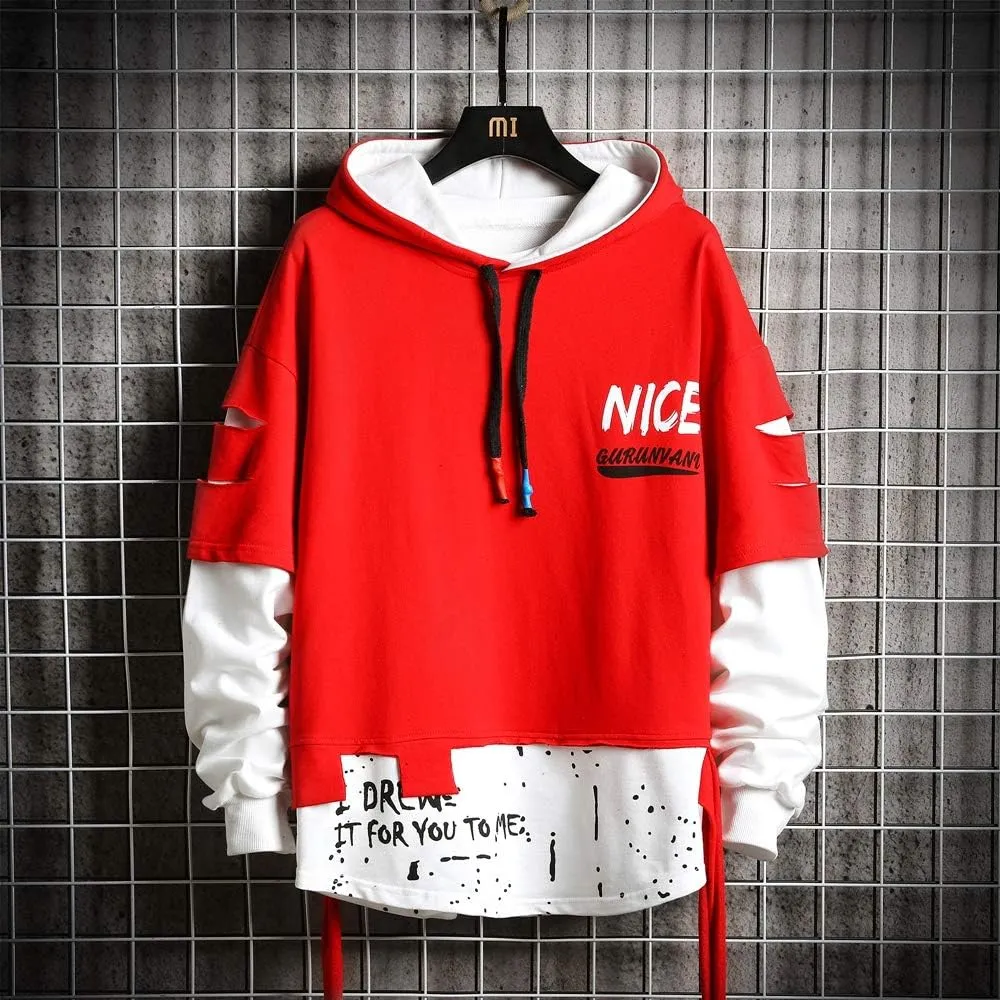 Men's Fashion Trends Hoodies Hip Hop Patchwork Sweater Hoodie Top