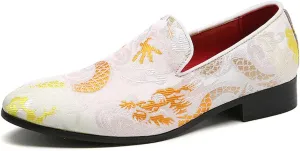 Men's Floral Satin Slip-On Dress Shoes - Wedding & Party Formal Shoes with Shine Details