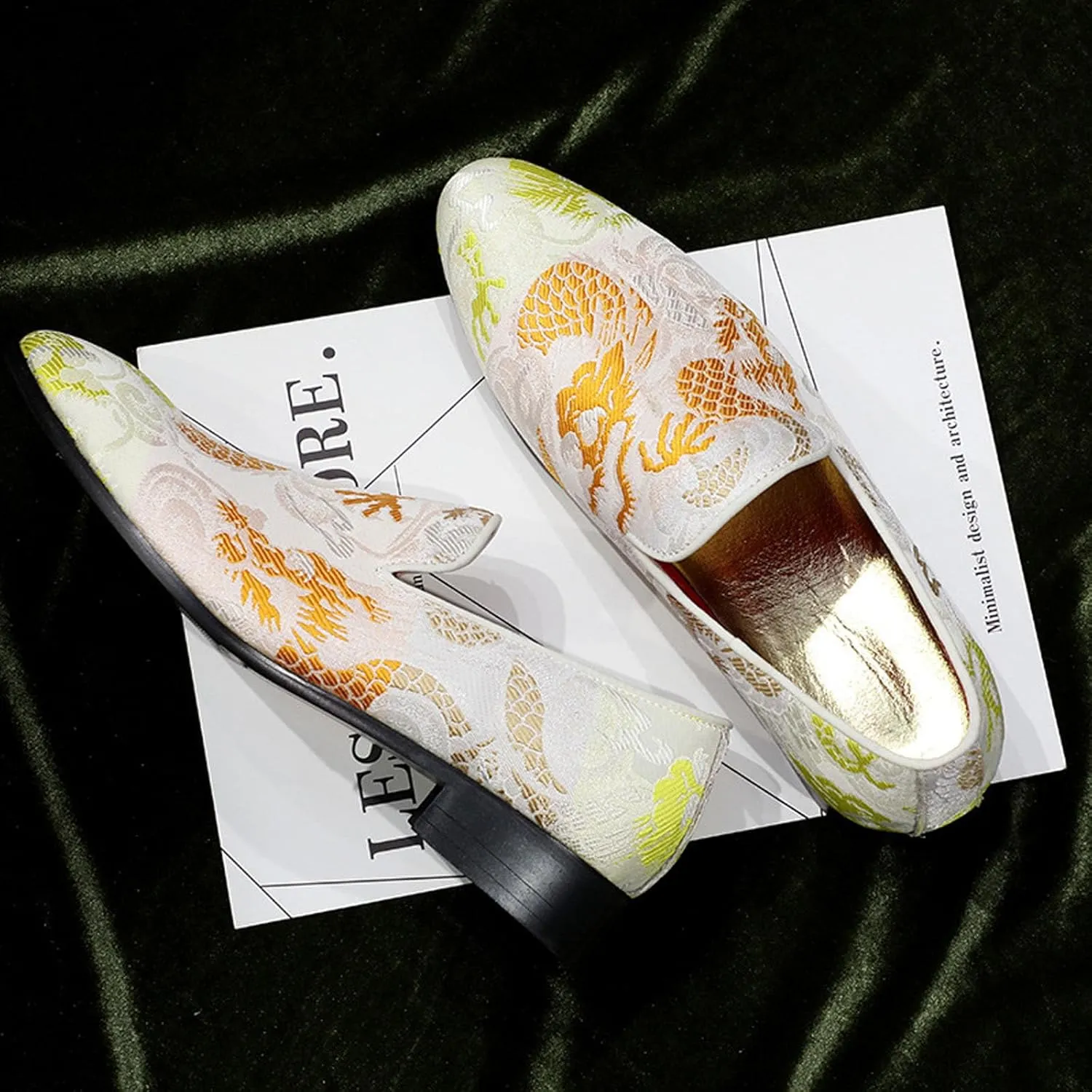 Men's Floral Satin Slip-On Dress Shoes - Wedding & Party Formal Shoes with Shine Details