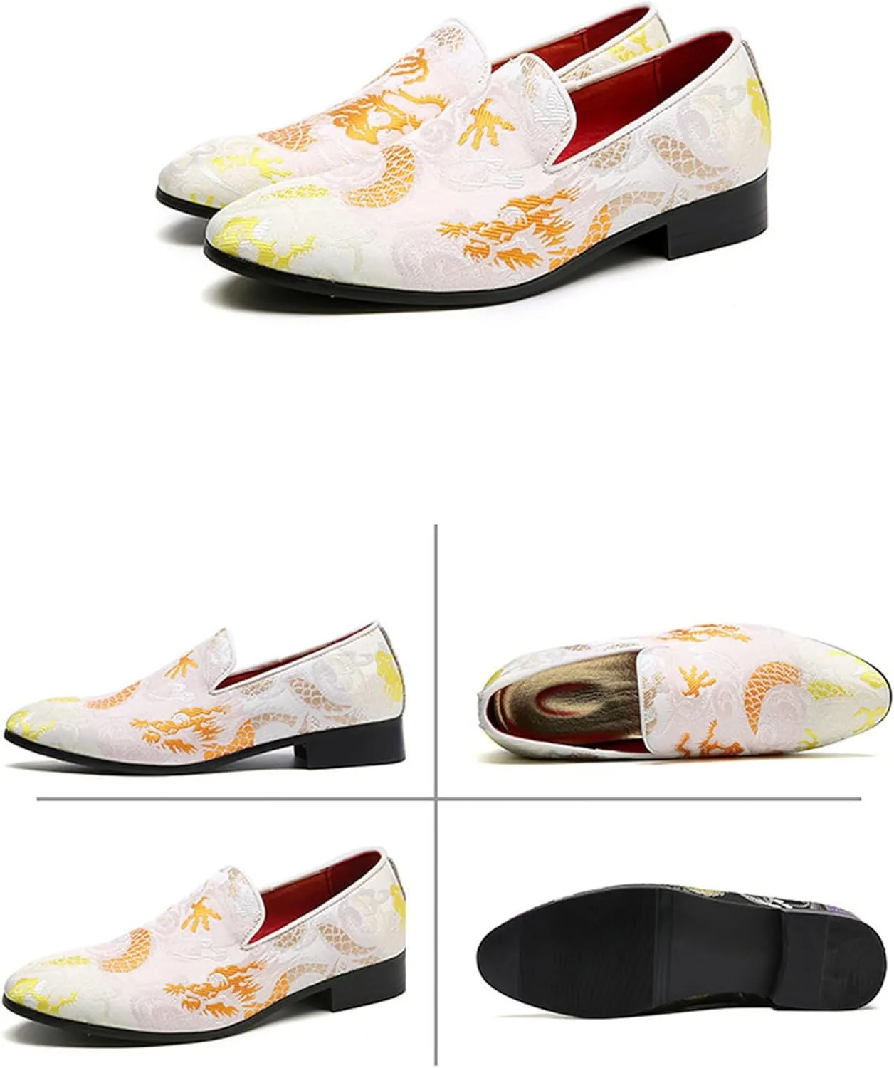 Men's Floral Satin Slip-On Dress Shoes - Wedding & Party Formal Shoes with Shine Details