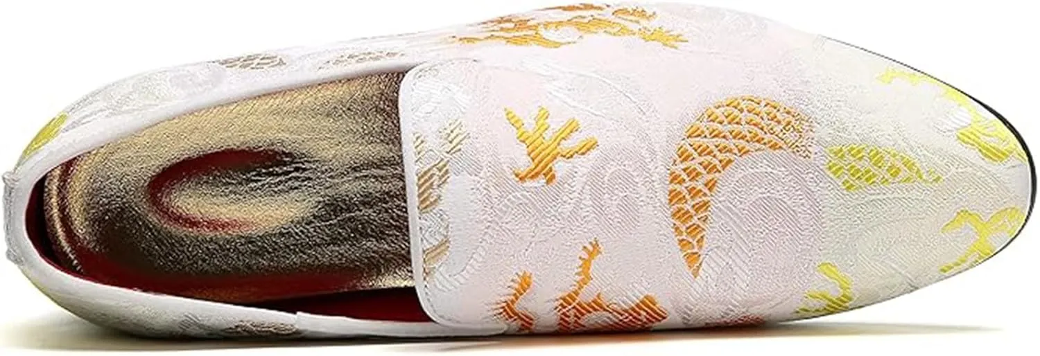 Men's Floral Satin Slip-On Dress Shoes - Wedding & Party Formal Shoes with Shine Details