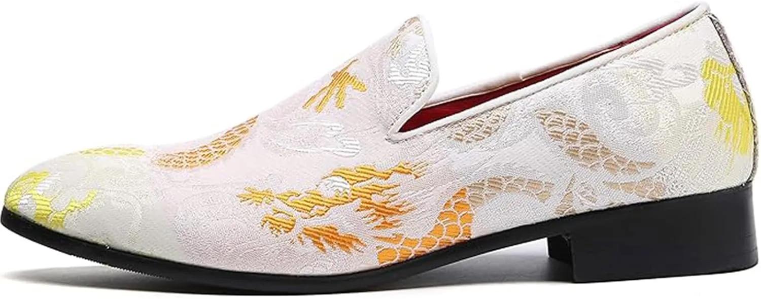 Men's Floral Satin Slip-On Dress Shoes - Wedding & Party Formal Shoes with Shine Details