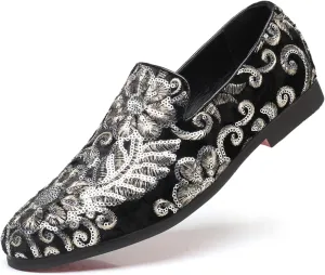 Men's Glitter Oxford Shoes Fashion Sequins Embroidered Slip-On Prom Loafers Shoes Wedding Business Party Dress Shoes