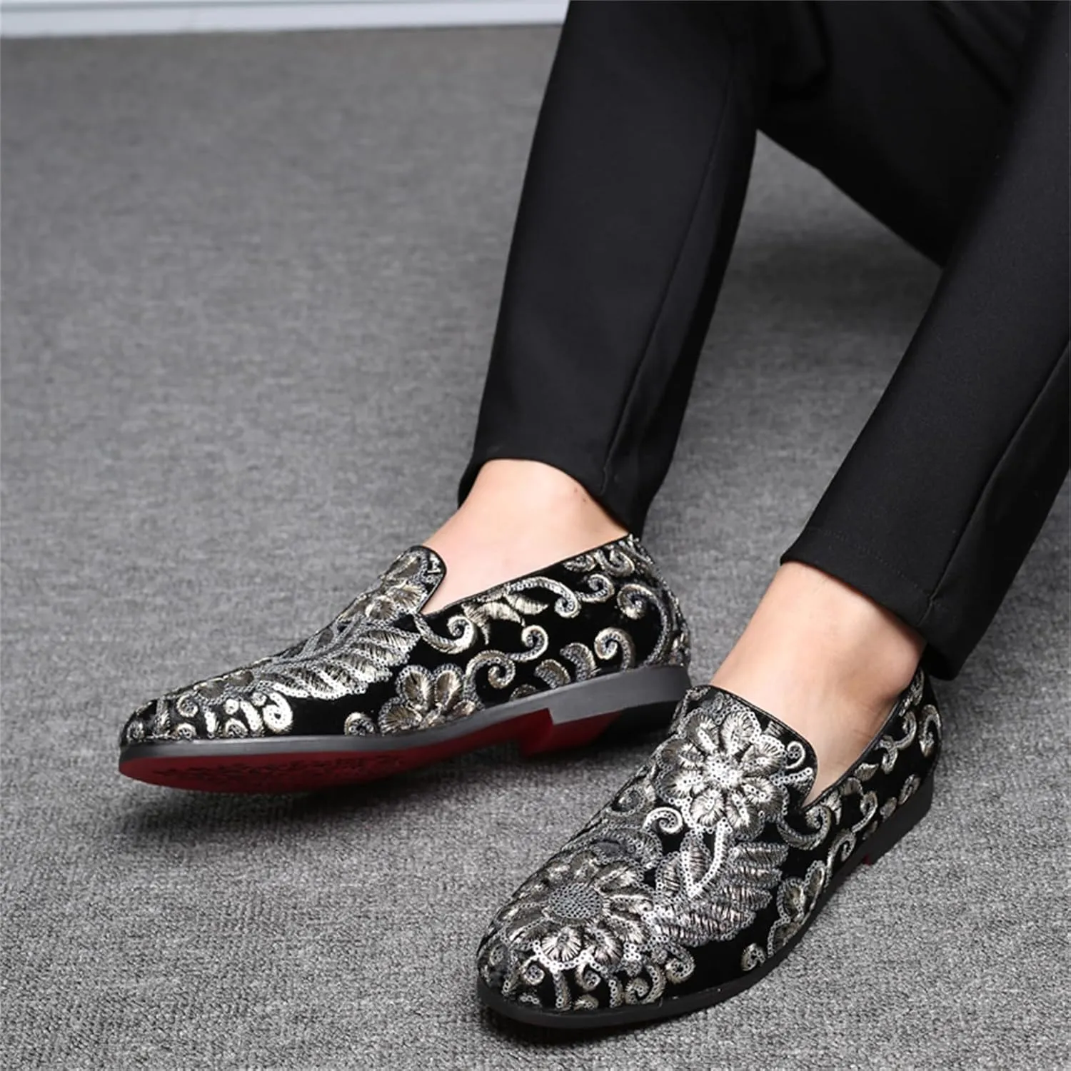 Men's Glitter Oxford Shoes Fashion Sequins Embroidered Slip-On Prom Loafers Shoes Wedding Business Party Dress Shoes