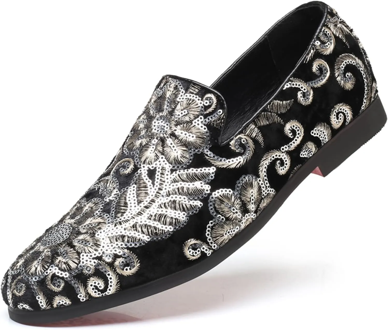 Men's Glitter Oxford Shoes Fashion Sequins Embroidered Slip-On Prom Loafers Shoes Wedding Business Party Dress Shoes