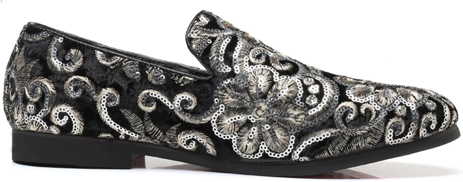 Men's Glitter Oxford Shoes Fashion Sequins Embroidered Slip-On Prom Loafers Shoes Wedding Business Party Dress Shoes