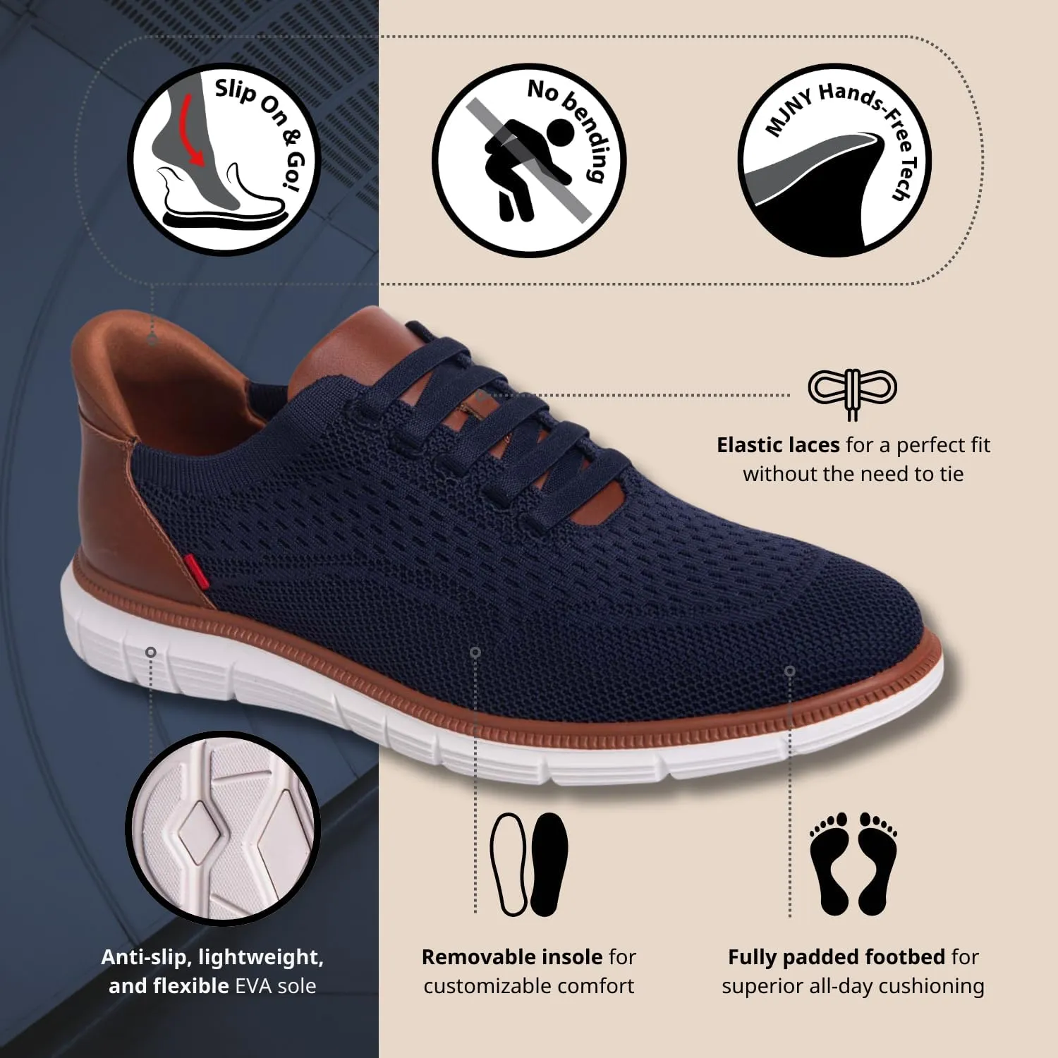 Mens Hands Free Slip On Casual Dress Sneakers Mesh Oxfords Comfortable Lightweight Breathable Walking Shoes
