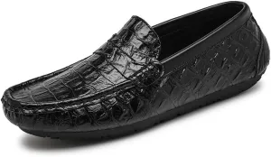 Mens Loafers Round Toe Crocodile Print Faux Leather Penny Driving Loafers Anti-Slip Flexible Lightweight Outdoor Slip On