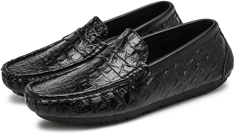 Mens Loafers Round Toe Crocodile Print Faux Leather Penny Driving Loafers Anti-Slip Flexible Lightweight Outdoor Slip On