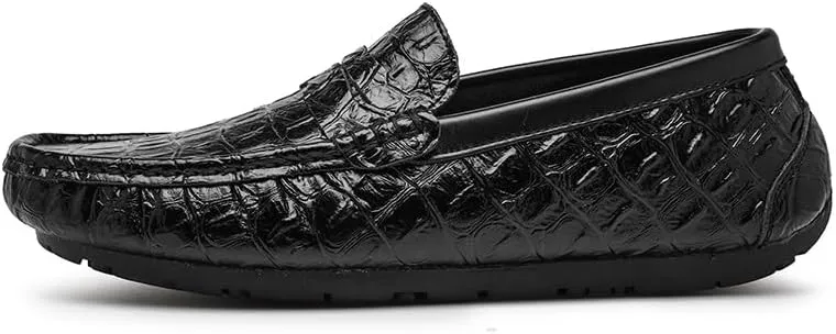 Mens Loafers Round Toe Crocodile Print Faux Leather Penny Driving Loafers Anti-Slip Flexible Lightweight Outdoor Slip On