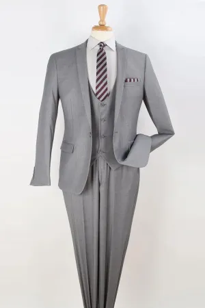 Mens One Button Slim Fit Vested Peak Lapel Skinny Suit in Light Grey