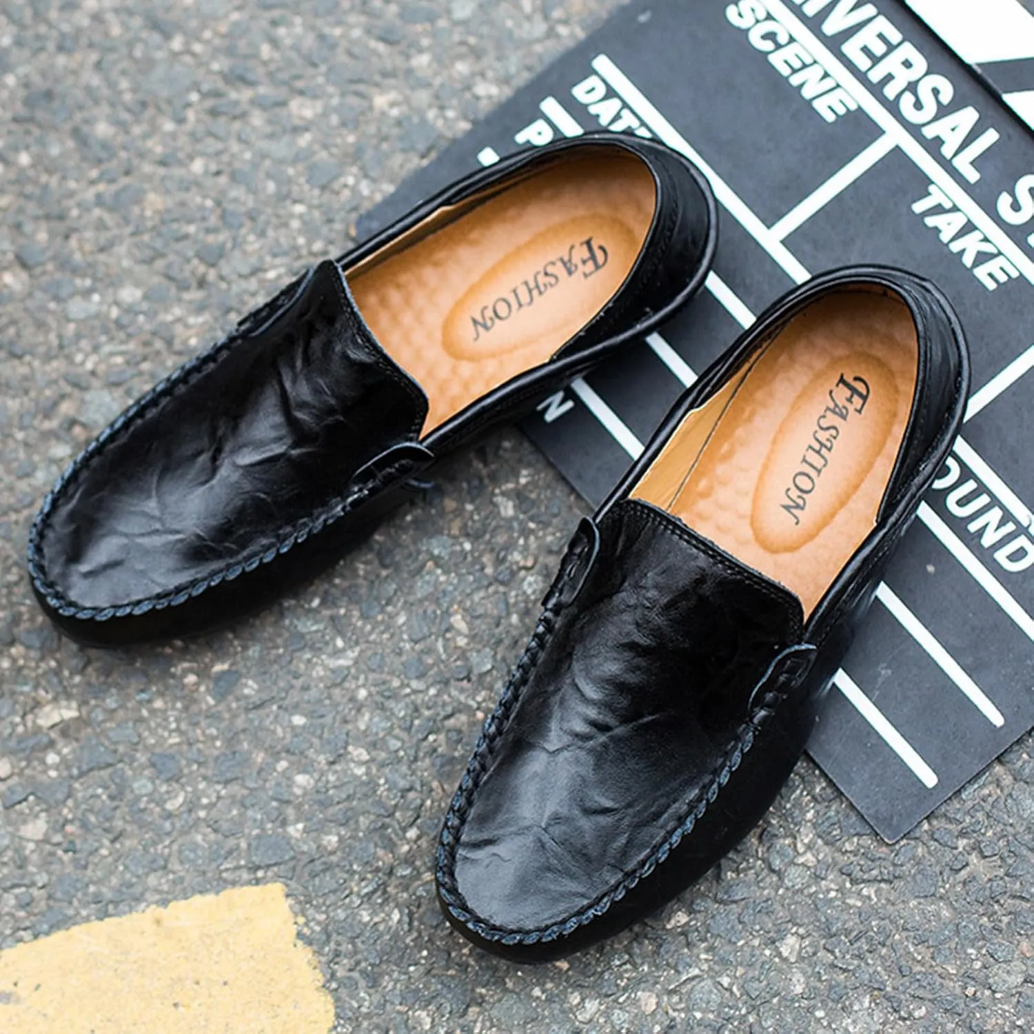 Men's Premium Genuine Leather Casual Slip on Loafers Breathable Driving Shoes Fashion Slipper