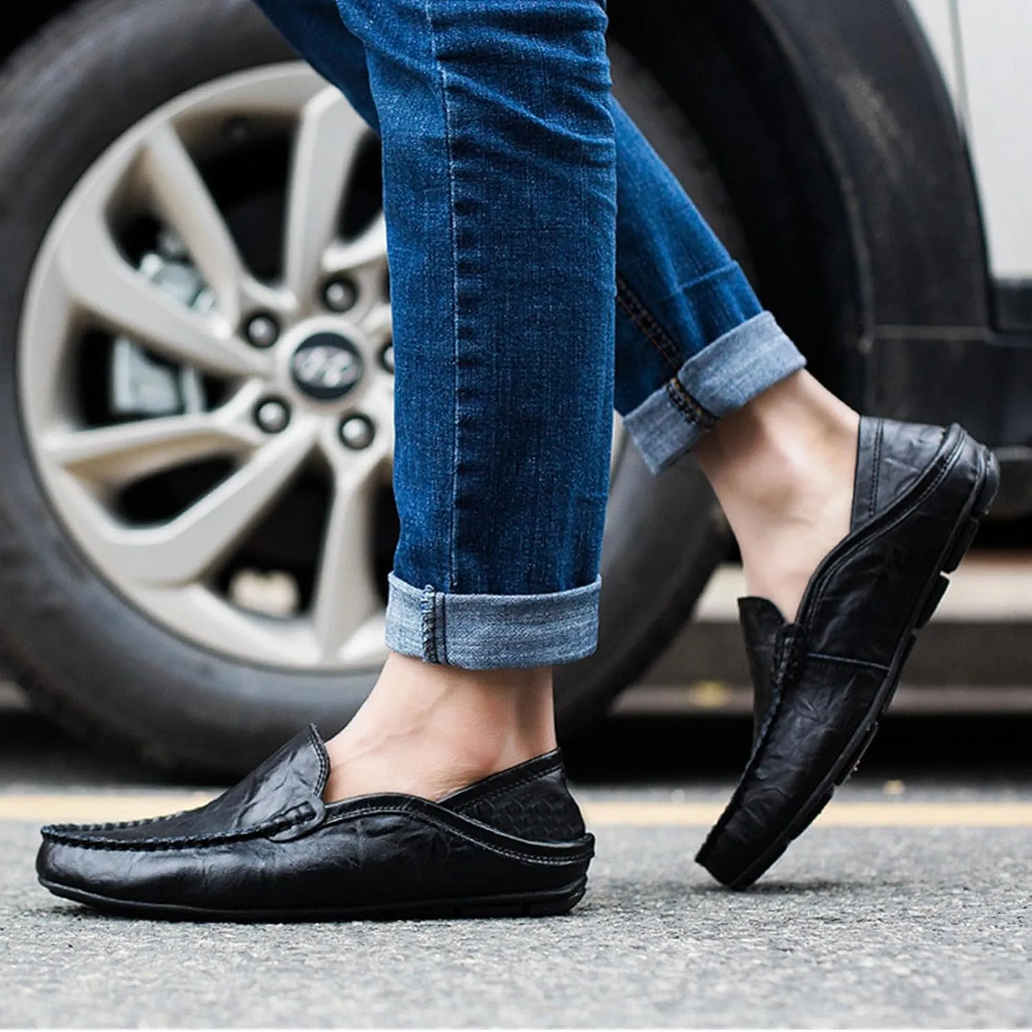 Men's Premium Genuine Leather Casual Slip on Loafers Breathable Driving Shoes Fashion Slipper