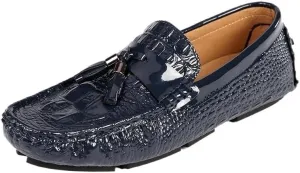 Men's PU Leather Loafers - Round Toe, Crocodile Print, Tassel Driving Loafers, Anti-Slip, Flexible, Resistant Slip-Ons for Walking