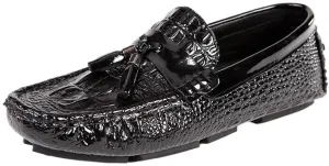 Men's PU Leather Loafers - Round Toe, Crocodile Print, Tassel Driving Loafers, Anti-Slip, Flexible, Resistant Slip-Ons for Walking