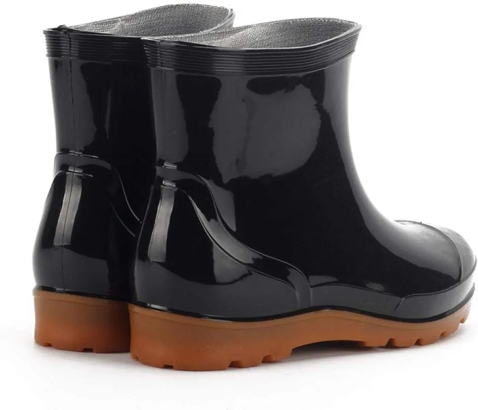 Mens Rain Boots Hardwearing Anti-skidding Patchwork Slip On Waterproof Non-Slip Plastic Cement Rain Boots Rain Ankle Boots
