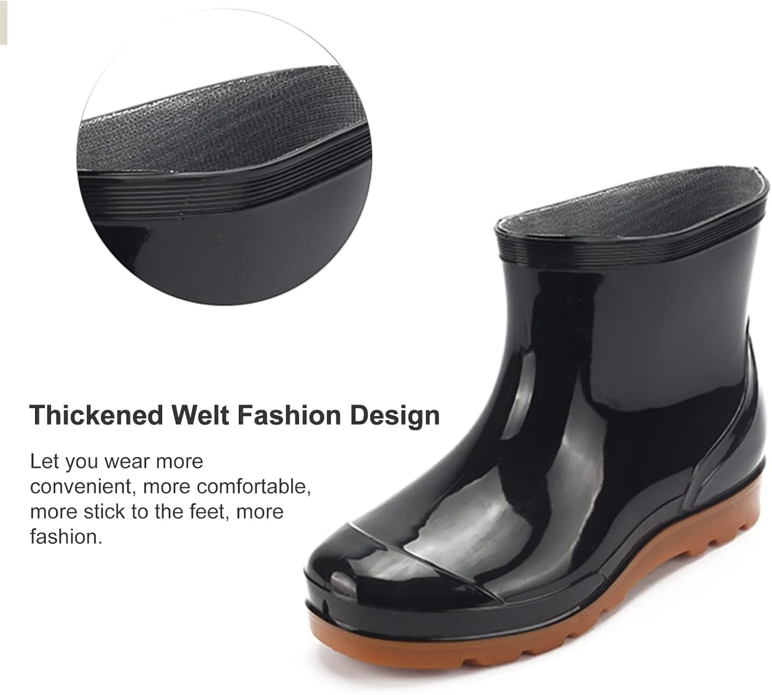 Mens Rain Boots Hardwearing Anti-skidding Patchwork Slip On Waterproof Non-Slip Plastic Cement Rain Boots Rain Ankle Boots