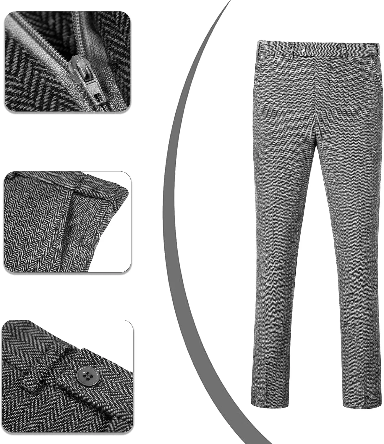 Mens Suit 3 Piece Tweed Herringbone Tuxedo Suit Wedding Suits for Mens Blazer Jacket Double Breasted Vest Pants Set