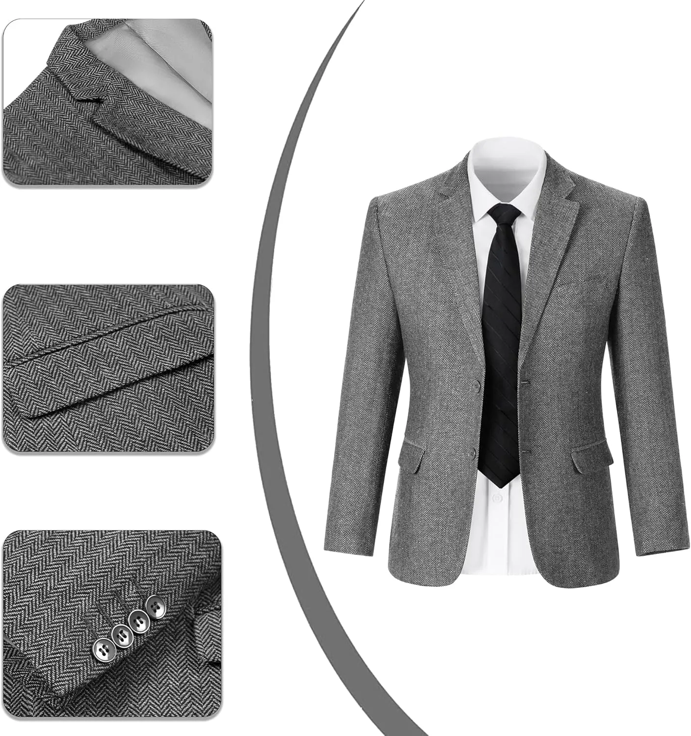Mens Suit 3 Piece Tweed Herringbone Tuxedo Suit Wedding Suits for Mens Blazer Jacket Double Breasted Vest Pants Set