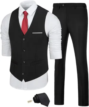 Men's Suit Slim Fit 2 Pieces Suits Set Grooms Tuxedos Business Wedding Prom Party Suit Vest and Pants