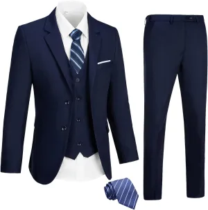 Mens Suits 3 Pieces 2 Button Slim Fit Suit Tuxedo Prom Formal Jacket Blazer Vest Pants with Tie